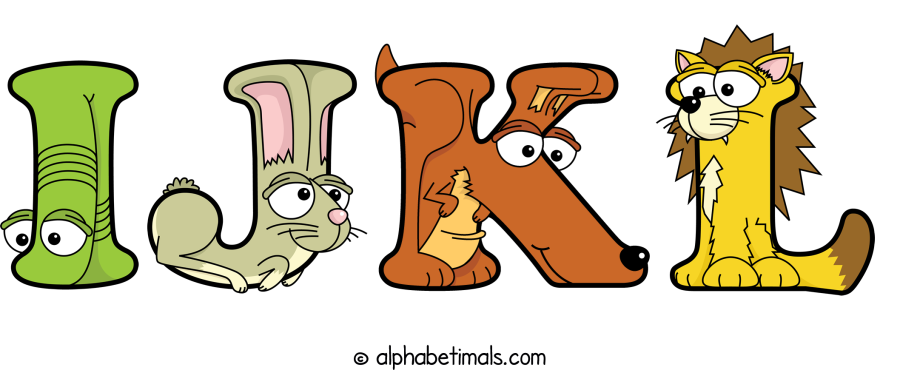 Ijkl animal word art spelling Ijkl with Alphabetimals - cartoon alphabet animals