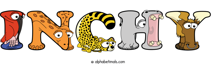Inchy animal word art spelling Inchy with Alphabetimals - cartoon alphabet animals