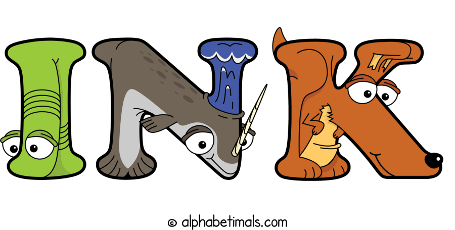 Ink animal word art spelling Ink with Alphabetimals - cartoon alphabet animals