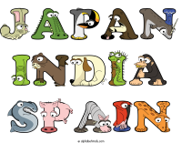 japan-india-spain animal word art