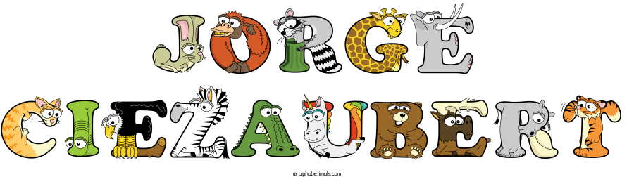 Jorge Ciezaubert animal word art spelling Jorge Ciezaubert with Alphabetimals - cartoon alphabet animals