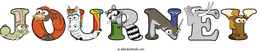 Journey animal word art spelling Journey with Alphabetimals - cartoon alphabet animals