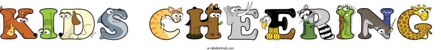 Kids Cheering animal word art spelling Kids Cheering with Alphabetimals - cartoon alphabet animals