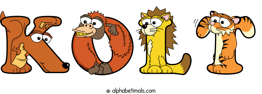 Kolt animal word art spelling Kolt with Alphabetimals - cartoon alphabet animals