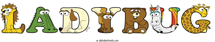 Ladybug animal word art spelling Ladybug with Alphabetimals - cartoon alphabet animals