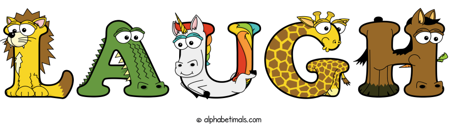 Laugh animal word art spelling Laugh with Alphabetimals - cartoon alphabet animals