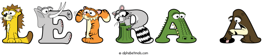 Letra A animal word art spelling Letra A with Alphabetimals - cartoon alphabet animals
