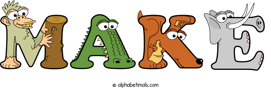 Make animal word art spelling Make with Alphabetimals - cartoon alphabet animals