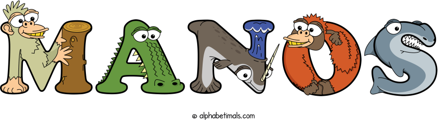 Manos animal word art spelling Manos with Alphabetimals - cartoon alphabet animals
