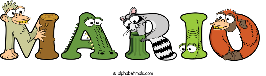 Mario animal word art spelling Mario with Alphabetimals - cartoon alphabet animals