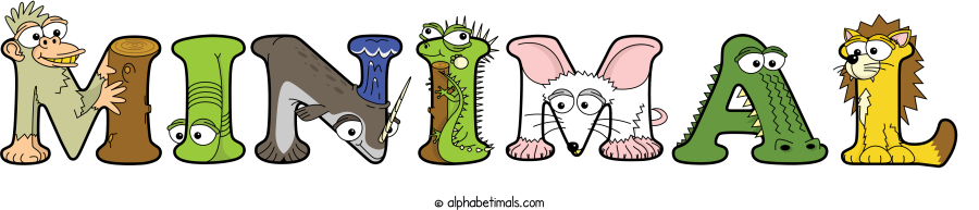 Minimal animal word art spelling Minimal with Alphabetimals - cartoon alphabet animals