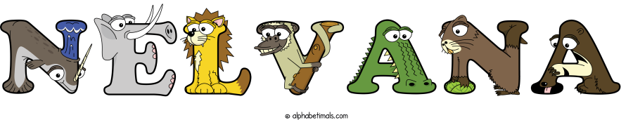 Nelvana animal word art spelling Nelvana with Alphabetimals - cartoon alphabet animals
