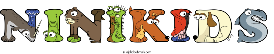 Ninikids animal word art spelling Ninikids with Alphabetimals - cartoon alphabet animals