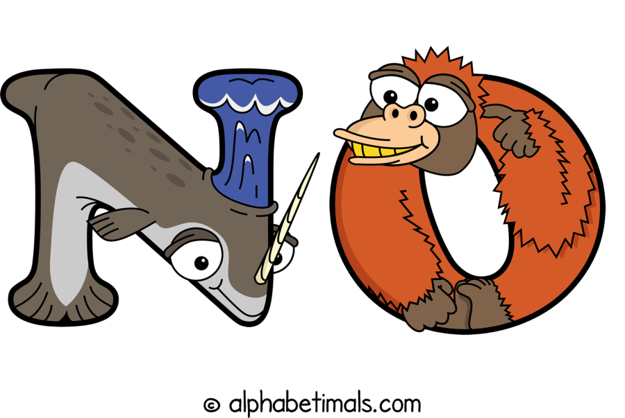 No animal word art spelling No with Alphabetimals - cartoon alphabet animals