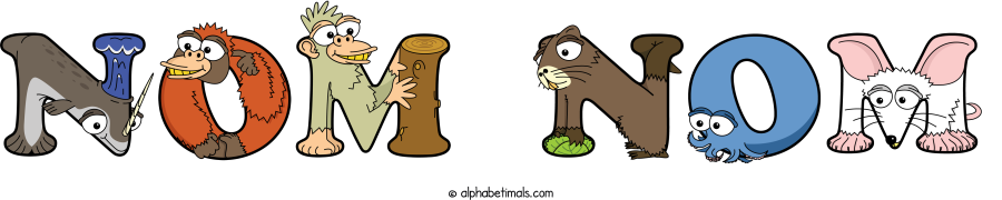 Nom Nom animal word art spelling Nom Nom with Alphabetimals - cartoon alphabet animals