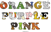 orange-purple-pink spelled using animal alphabet letters