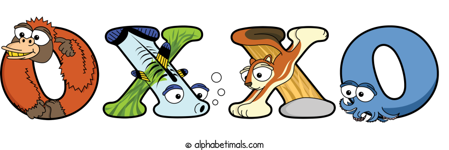 Oxxo animal word art spelling Oxxo with Alphabetimals - cartoon alphabet animals
