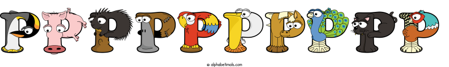 Pppppppppp animal word art spelling Pppppppppp with Alphabetimals - cartoon alphabet animals