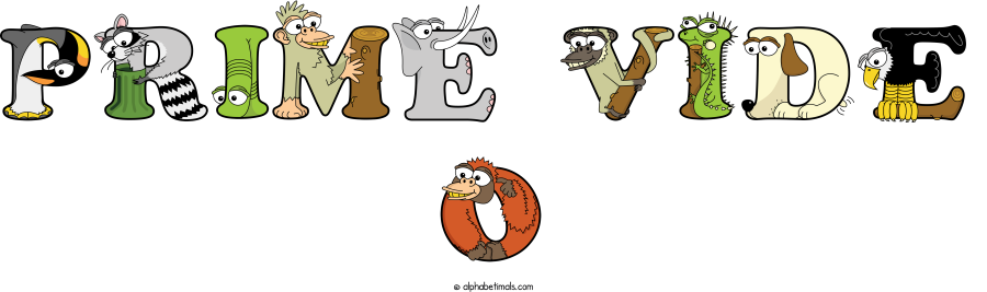 Prime Vide O animal word art spelling Prime Vide O with Alphabetimals - cartoon alphabet animals