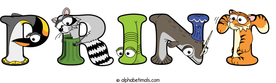 Print animal word art spelling Print with Alphabetimals - cartoon alphabet animals