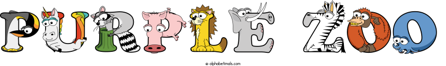 Purple Zoo animal word art spelling Purple Zoo with Alphabetimals - cartoon alphabet animals