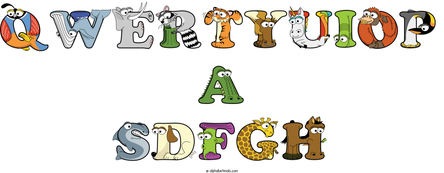 Qwertyuiop A Sdfgh animal word art spelling Qwertyuiop A Sdfgh with Alphabetimals - cartoon alphabet animals