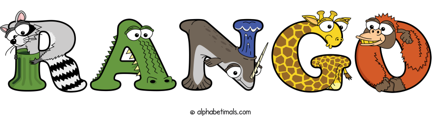 Rango animal word art spelling Rango with Alphabetimals - cartoon alphabet animals