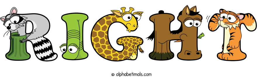 Right animal word art spelling Right with Alphabetimals - cartoon alphabet animals