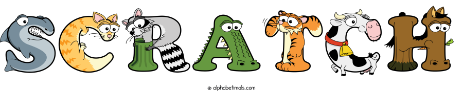 Scratch animal word art spelling Scratch with Alphabetimals - cartoon alphabet animals