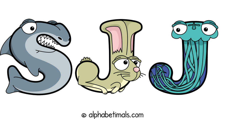 Sjj animal word art spelling Sjj with Alphabetimals - cartoon alphabet animals