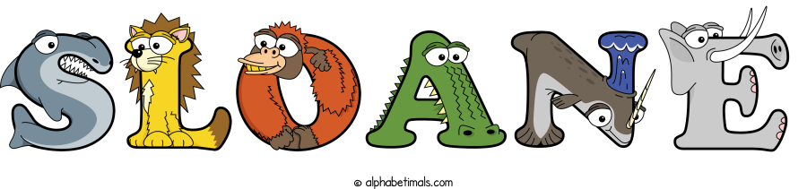 Sloane animal word art spelling Sloane with Alphabetimals - cartoon alphabet animals