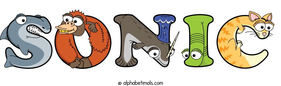 Sonic animal word art spelling Sonic with Alphabetimals - cartoon alphabet animals