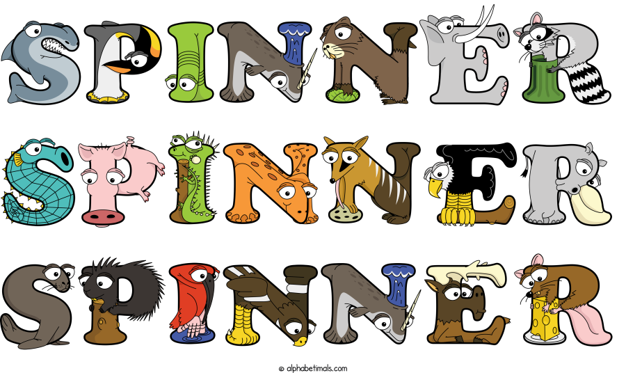 Spinner Spinner Spinner animal word art spelling Spinner Spinner Spinner with Alphabetimals - cartoon alphabet animals