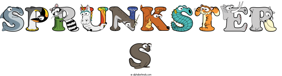 Sprunkster S animal word art spelling Sprunkster S with Alphabetimals - cartoon alphabet animals