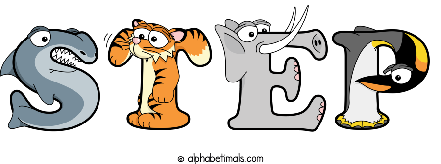 Step animal word art spelling Step with Alphabetimals - cartoon alphabet animals