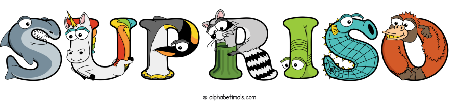 Supriso animal word art spelling Supriso with Alphabetimals - cartoon alphabet animals