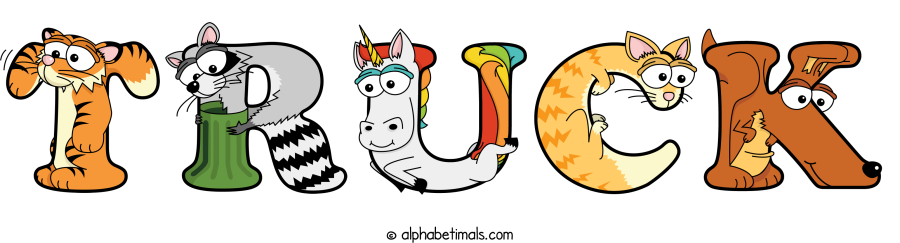 Truck animal word art spelling Truck with Alphabetimals - cartoon alphabet animals