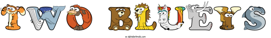 Two Blueys animal word art spelling Two Blueys with Alphabetimals - cartoon alphabet animals