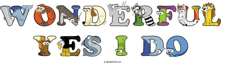 Wonderful Yes I Do animal word art spelling Wonderful Yes I Do with Alphabetimals - cartoon alphabet animals
