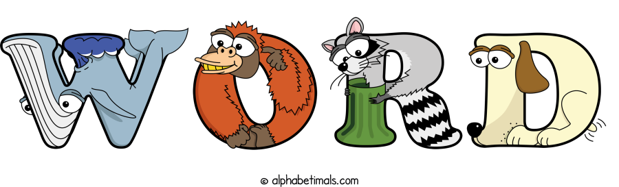Word animal word art spelling Word with Alphabetimals - cartoon alphabet animals