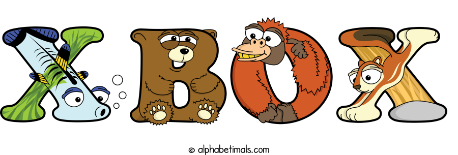 Xbox animal word art spelling Xbox with Alphabetimals - cartoon alphabet animals