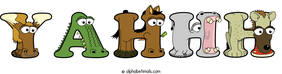 Yahhh animal word art spelling Yahhh with Alphabetimals - cartoon alphabet animals