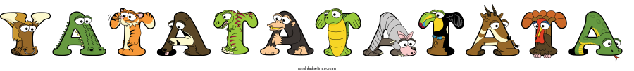Yatatatatata animal word art spelling Yatatatatata with Alphabetimals - cartoon alphabet animals