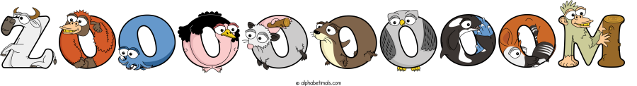 Zoooooooom animal word art spelling Zoooooooom with Alphabetimals - cartoon alphabet animals