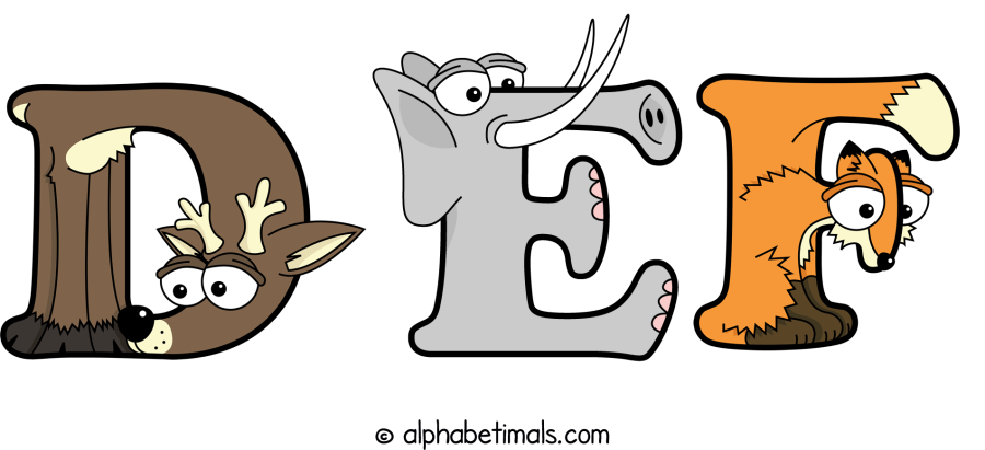 Def animal word art spelling Def with Alphabetimals - cartoon alphabet animals