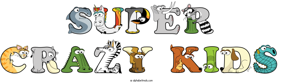 Super Crazy Kids animal word art spelling Super Crazy Kids with Alphabetimals - cartoon alphabet animals